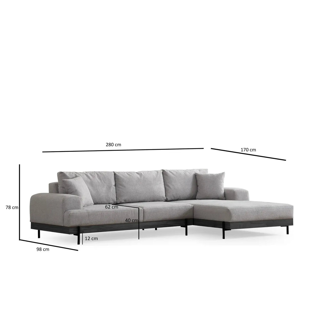 Eti Corner Sofa, Right Side, 280x170 cm