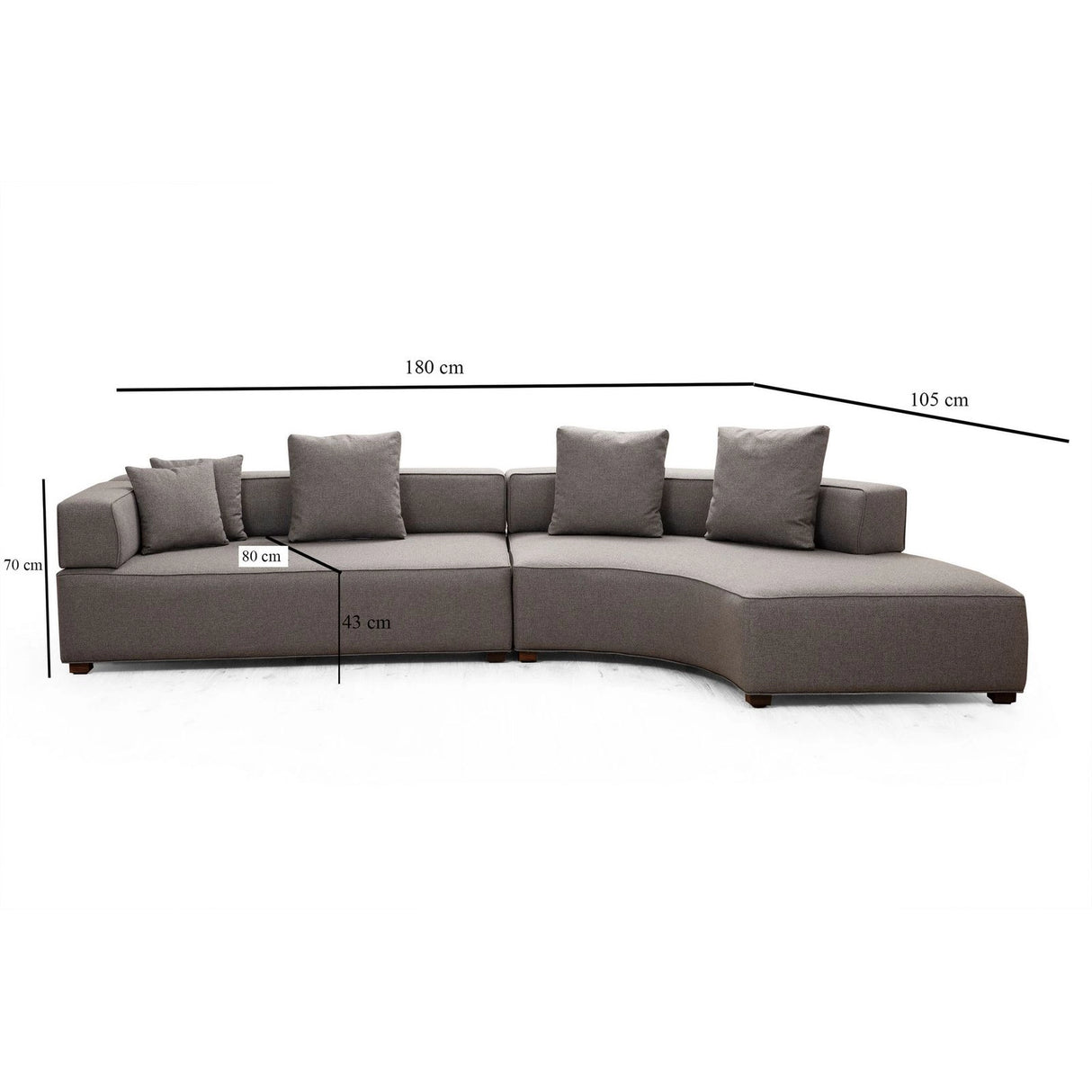 Gondol Ecksofa, Rechte Seite, in Grau, 180x105 cm von Atelier Del Sofa – Bild 10