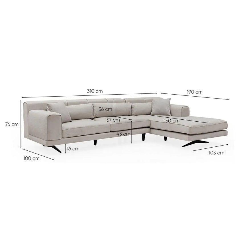 Jivago Ecksofa, Rechte Seite, 308x198 cm - ZEN ZONE Furniture