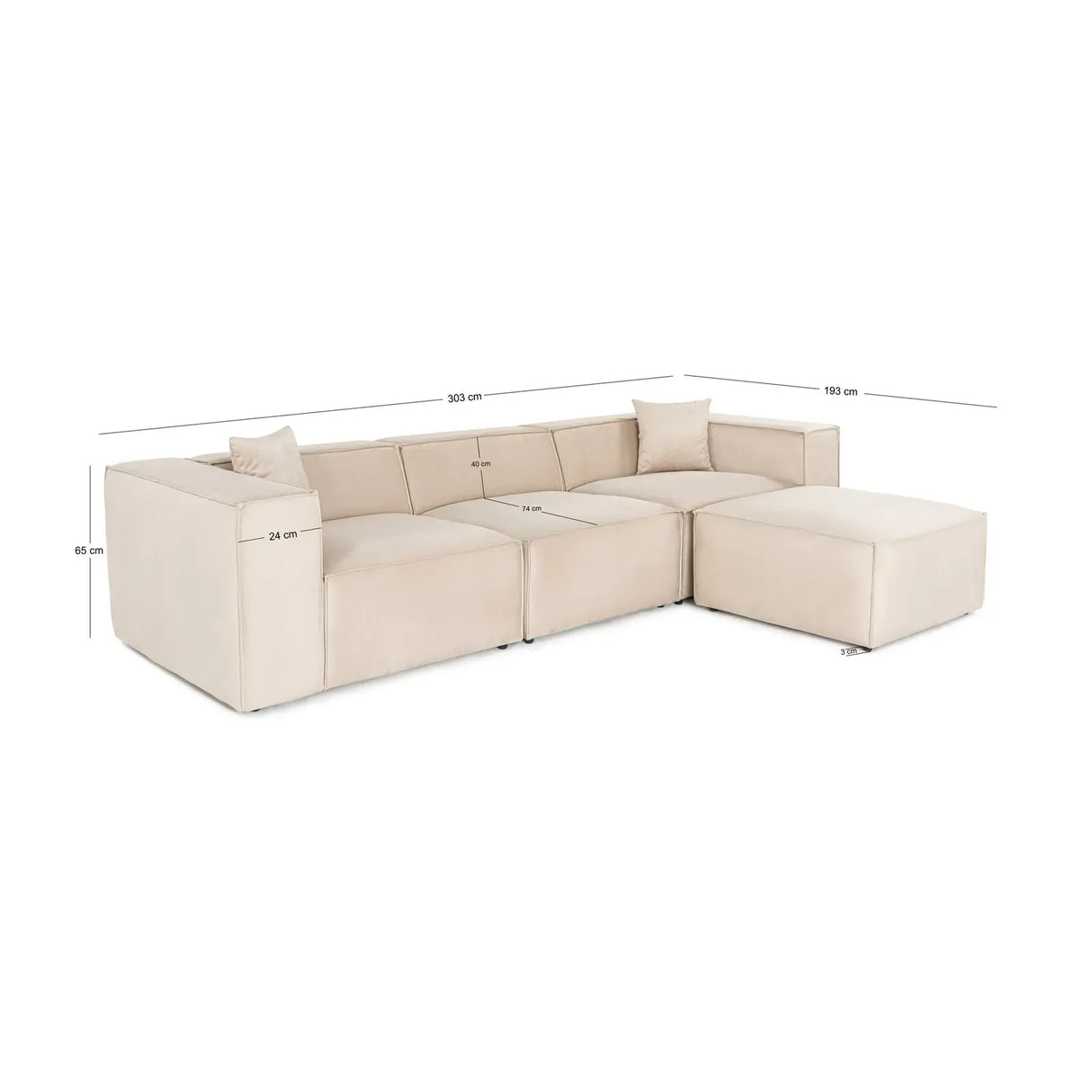 Lora Ecksofa aus Leinen, Rechte Seite, 303x193 cm - ZEN ZONE Furniture