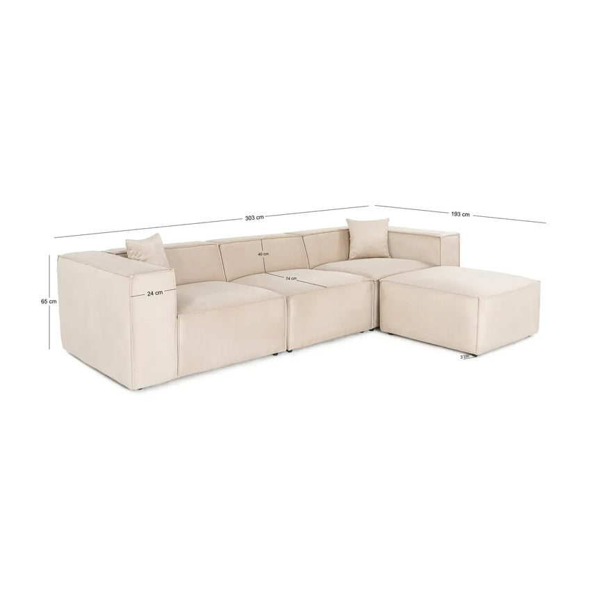 Lora Ecksofa aus Leinen, Rechte Seite, 303x193 cm - ZEN ZONE Furniture