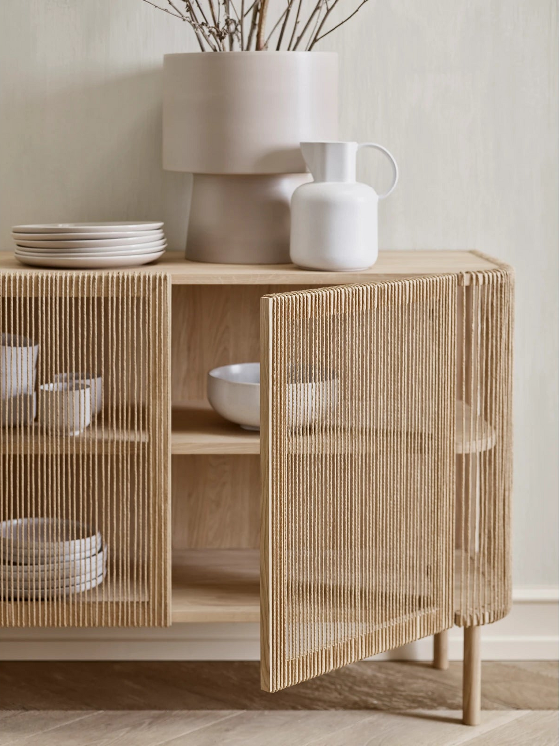 Cord Sideboard, oak, oiled, cord design, 120x45 cm