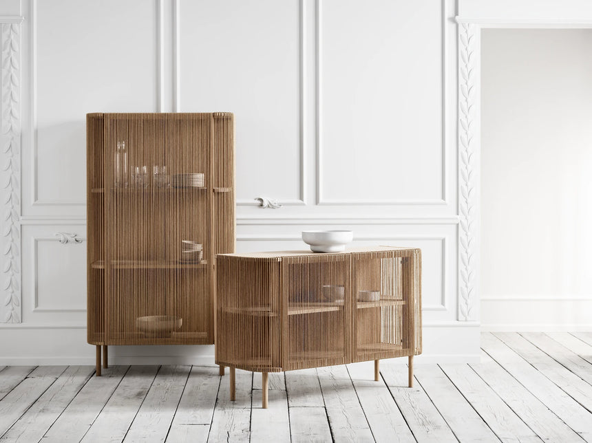 Cord Highboard, aus Eiche, geölt, Ausführung mit Cord, 90x45 cm