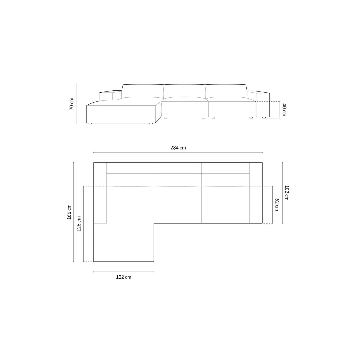 Arendal 4-Sitzer Ecksofa, Linke Seite, aus Samt oder Chenille, 284x166x70 cm von Cosmopolitan Design – Bild 2