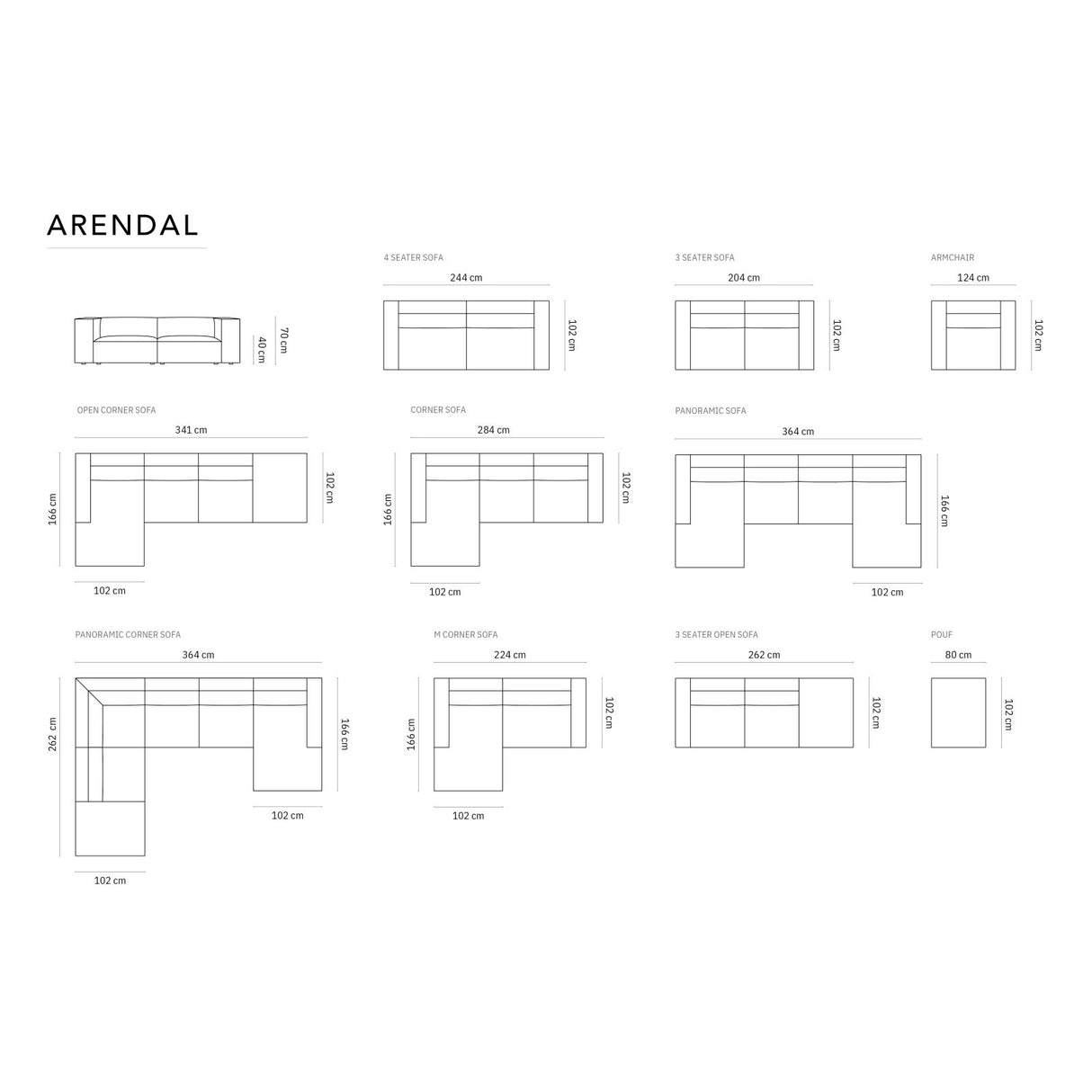 Arendal 4-Sitzer Sofa, Linksseitig, aus Chenille in Petrol (Haga 78), Beine aus Schwarzes Plastik, 262x102x70 cm von Cosmopolitan Design – Bild 3