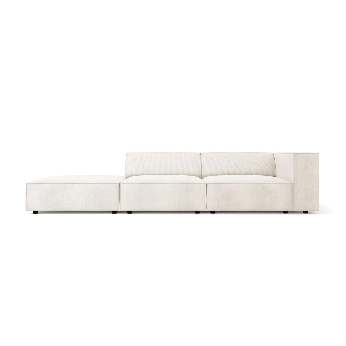 Arendal 4-Sitzer Sofa, Linksseitig, aus Chenille mit Cordoptik in Elfenbein (Brave Me 1), Beine aus Schwarzes Plastik, 262x102x70 cm von Cosmopolitan Design – Bild 1