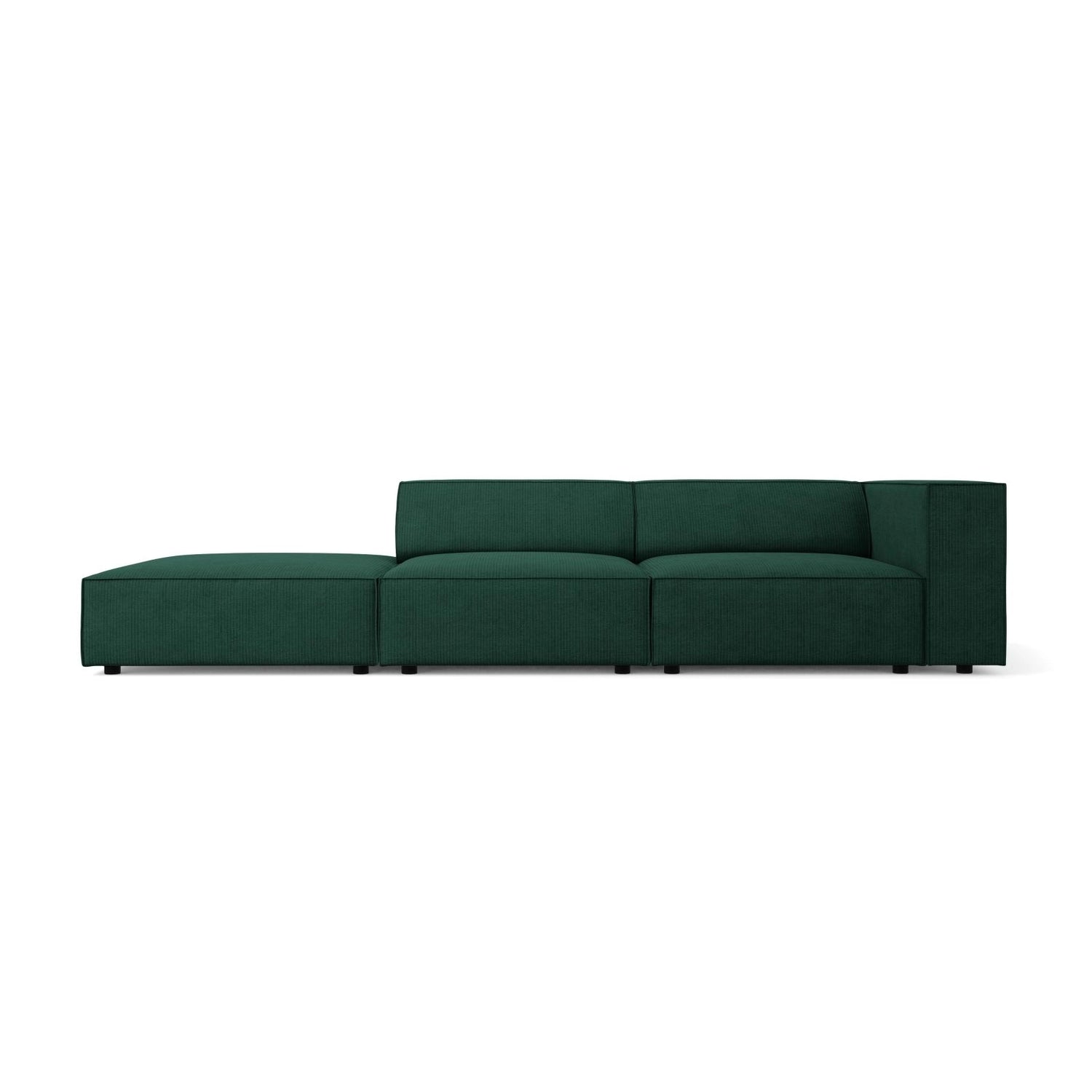 Arendal 4-Sitzer Sofa, Linksseitig, aus Chenille mit Cordoptik in Flaschengrün (Brave Me 10), Beine aus Schwarzes Plastik, 262x102x70 cm von Cosmopolitan Design – Bild 1