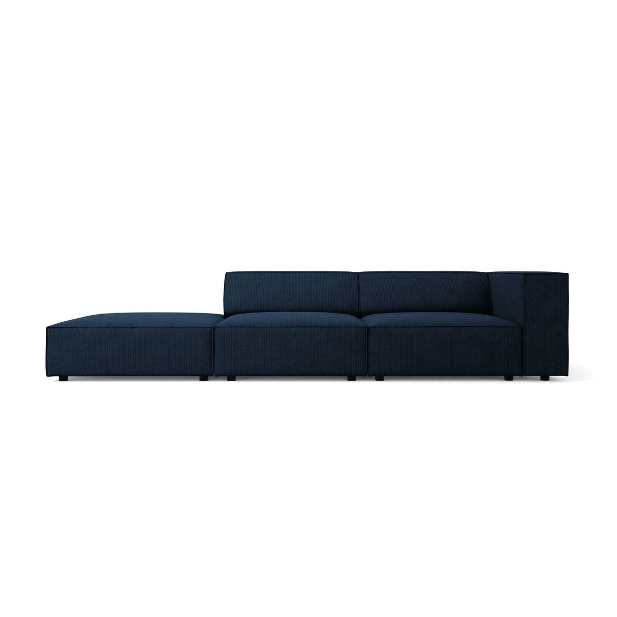Arendal 4-Sitzer Sofa, Linksseitig, aus Chenille mit Cordoptik in Königsblau (Brave Me 7), Beine aus Schwarzes Plastik, 262x102x70 cm von Cosmopolitan Design – Bild 1