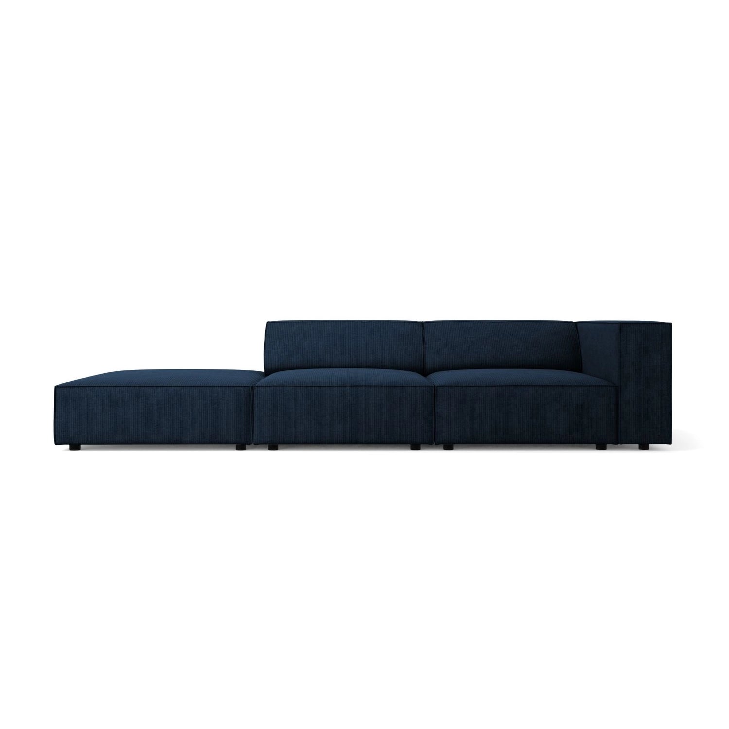 Arendal 4-Sitzer Sofa, Linksseitig, aus Chenille mit Cordoptik in Königsblau (Brave Me 7), Beine aus Schwarzes Plastik, 262x102x70 cm von Cosmopolitan Design – Bild 1