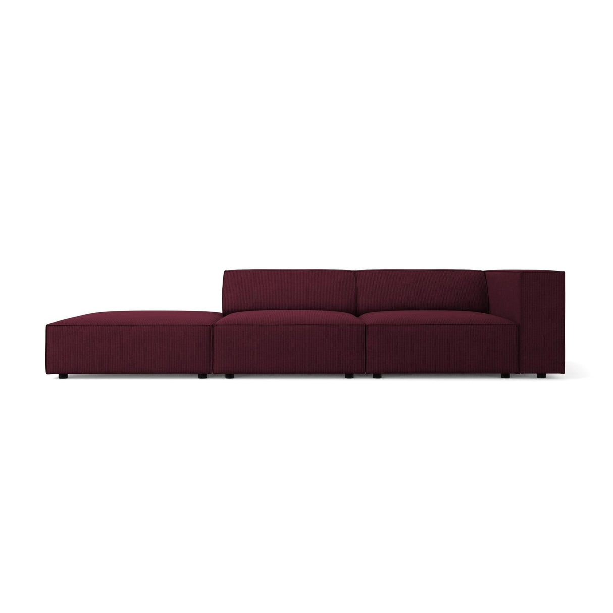 Arendal 4-Sitzer Sofa, Linksseitig, aus Chenille mit Cordoptik in Rubin (Brave Me 8), Beine aus Schwarzes Plastik, 262x102x70 cm von Cosmopolitan Design – Bild 1
