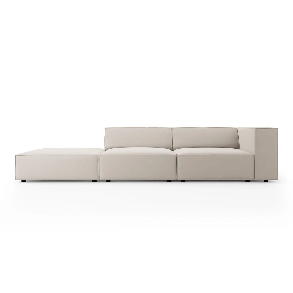 Arendal 4-Sitzer Sofa, Linksseitig, aus Samt in Ecru (Casino Sand), Beine aus Schwarzes Plastik, 262x102x70 cm von Cosmopolitan Design – Bild 1