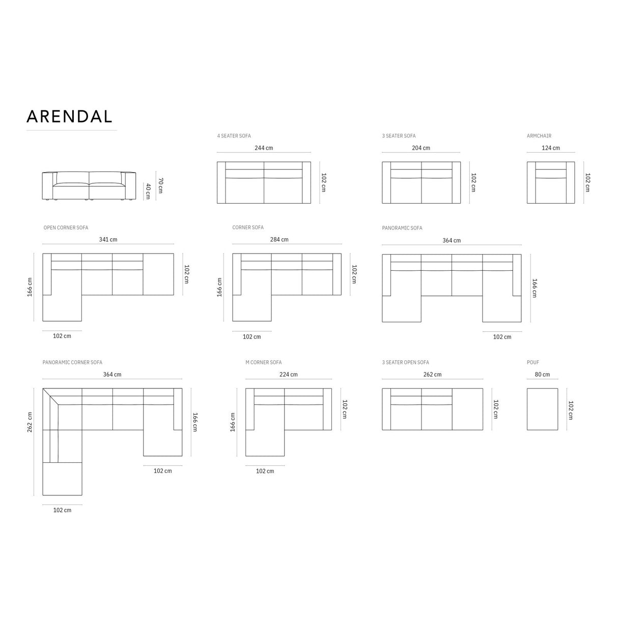 Arendal 4-Sitzer Sofa, Linksseitig, aus Samt in Terrakotta (Casino Terracota), Beine aus Schwarzes Plastik, 262x102x70 cm von Cosmopolitan Design – Bild 2