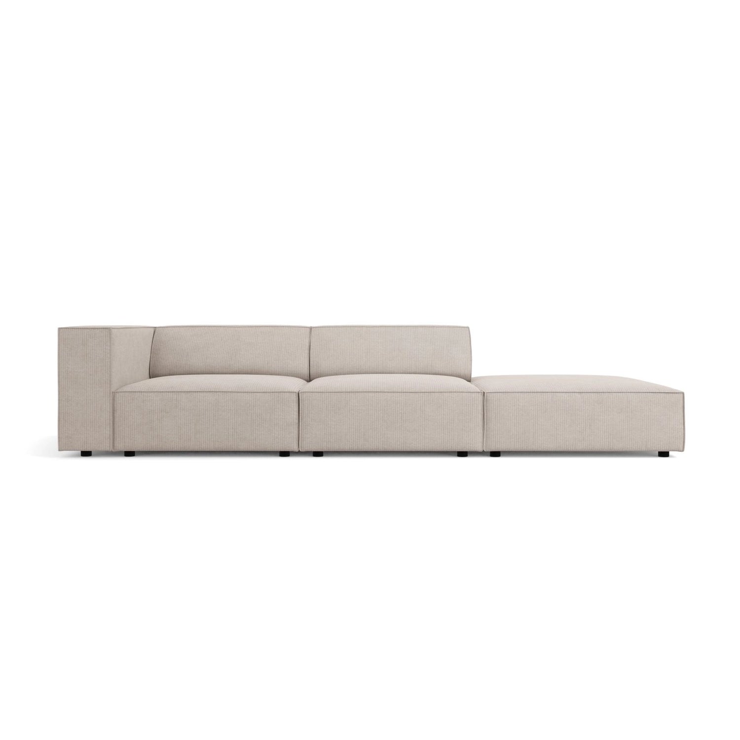 Arendal 4-Sitzer Sofa, Rechtsseitig, aus Chenille mit Cordoptik in Dunkelbeige (Brave Me 18), Beine aus Schwarzes Plastik, 262x102x70 cm von Cosmopolitan Design – Bild 1