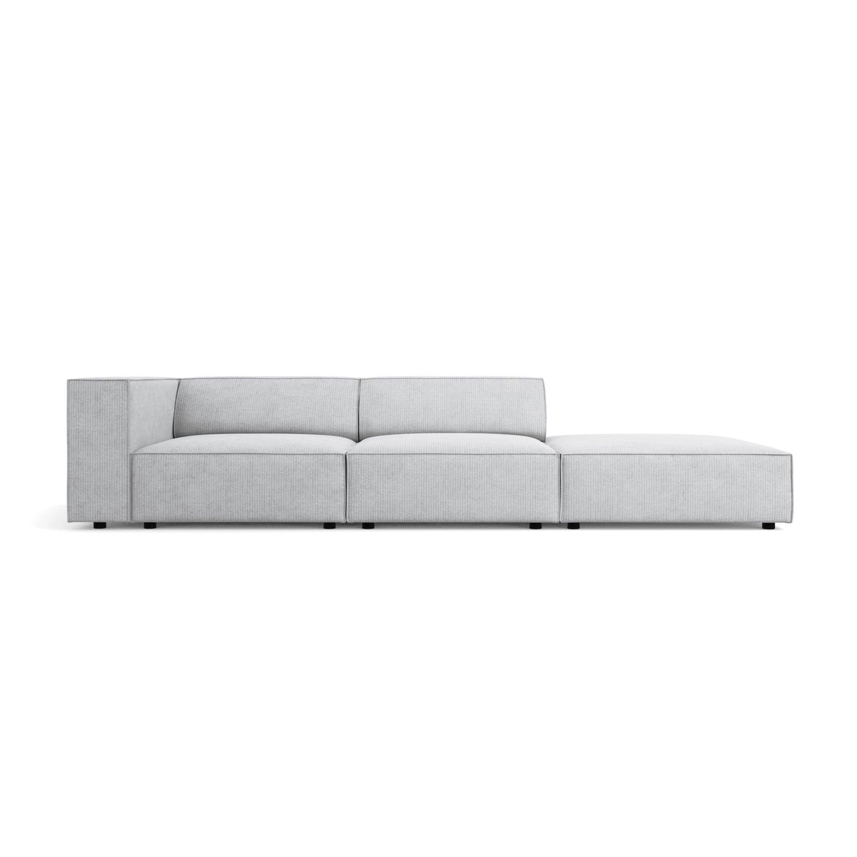 Arendal 4-Sitzer Sofa, Rechtsseitig, aus Chenille mit Cordoptik in Hellgrau (Brave Me 2), Beine aus Schwarzes Plastik, 262x102x70 cm von Cosmopolitan Design – Bild 1