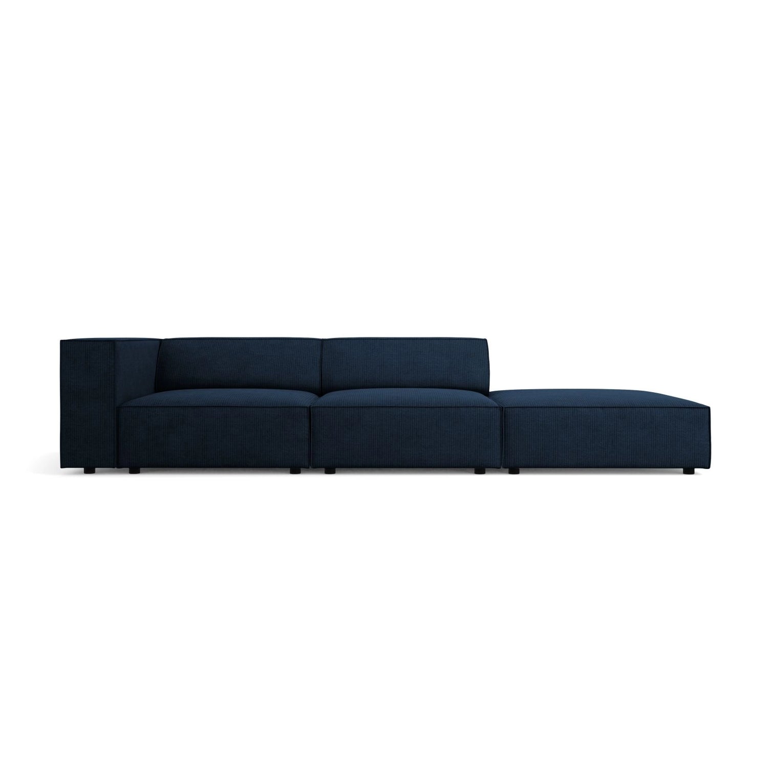 Arendal 4-Sitzer Sofa, Rechtsseitig, aus Chenille mit Cordoptik in Königsblau (Brave Me 7), Beine aus Schwarzes Plastik, 262x102x70 cm von Cosmopolitan Design – Bild 1