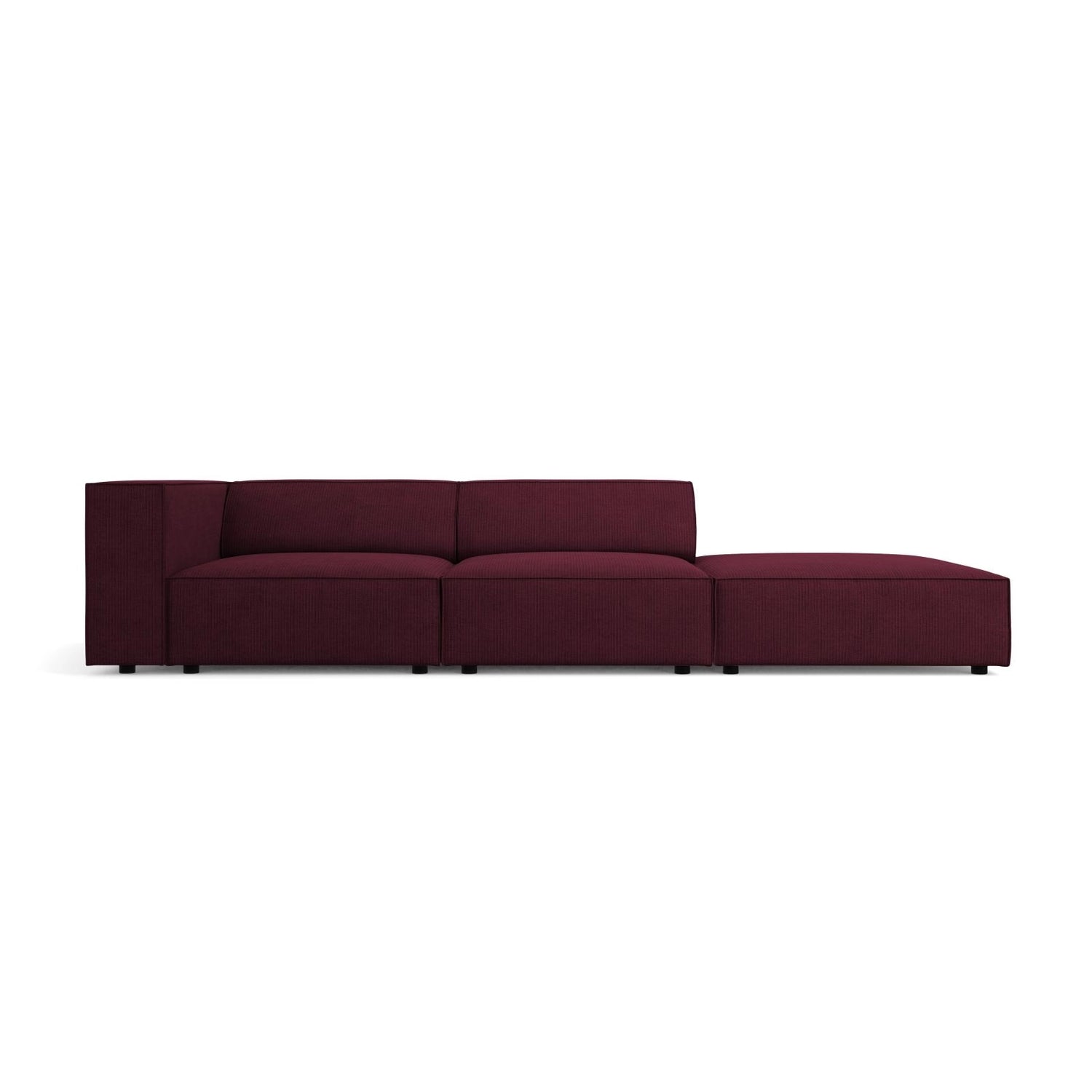 Arendal 4-Sitzer Sofa, Rechtsseitig, aus Chenille mit Cordoptik in Rubin (Brave Me 8), Beine aus Schwarzes Plastik, 262x102x70 cm von Cosmopolitan Design – Bild 1