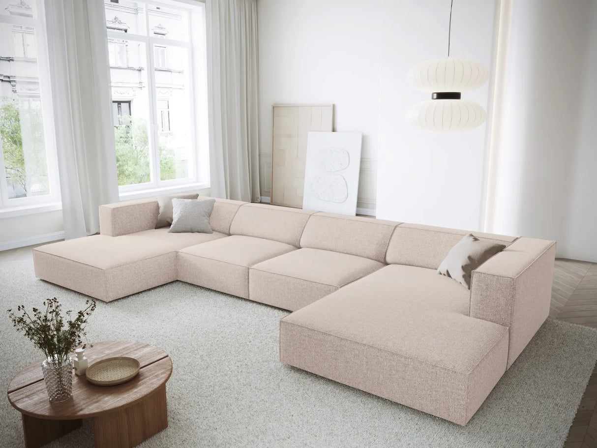 Arendal 6-Sitzer Panorama Sofa aus Chenille in Beige (Haga 30), Beine in Schwarzes Plastik, 364x166x70 cm von Cosmopolitan Design – Bild 2