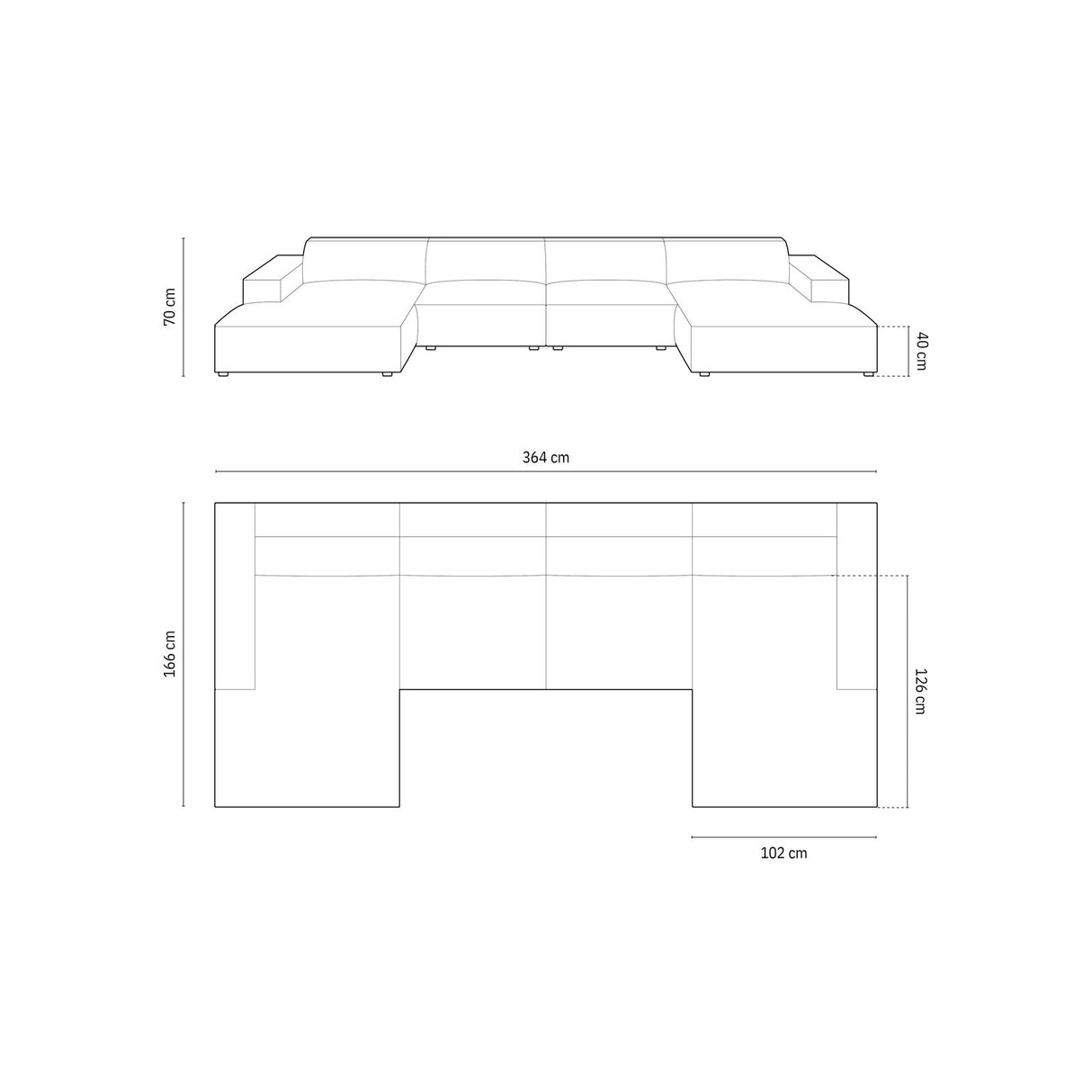 Arendal 6-Sitzer Panorama Sofa aus Chenille in Grau (Haga 16), Beine in Schwarzes Plastik, 364x166x70 cm von Cosmopolitan Design – Bild 3