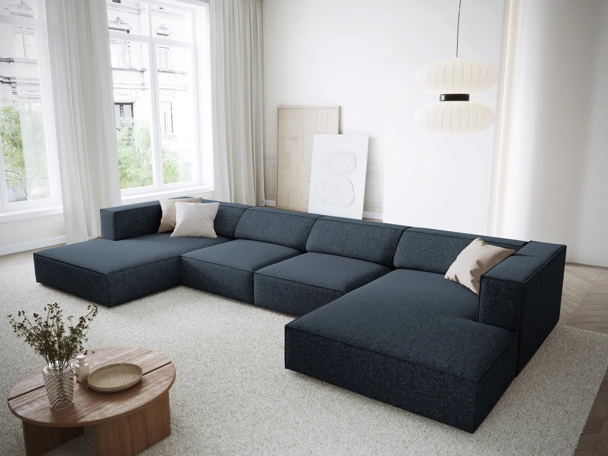 Arendal 6-Sitzer Panorama Sofa aus Chenille in Königsblau (Haga 86), Beine in Schwarzes Plastik, 364x166x70 cm von Cosmopolitan Design – Bild 2