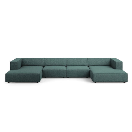 Arendal 6-Sitzer Panorama Sofa aus Chenille in Petrol (Haga 78), Beine in Schwarzes Plastik, 364x166x70 cm von Cosmopolitan Design – Bild 1