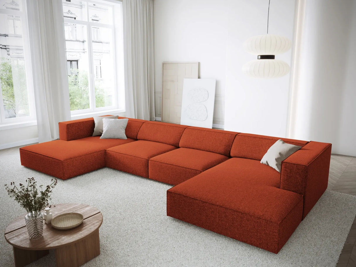 Arendal 6-Sitzer Panorama Sofa aus Chenille in Terrakotta (Haga 44), Beine in Schwarzes Plastik, 364x166x70 cm von Cosmopolitan Design – Bild 2