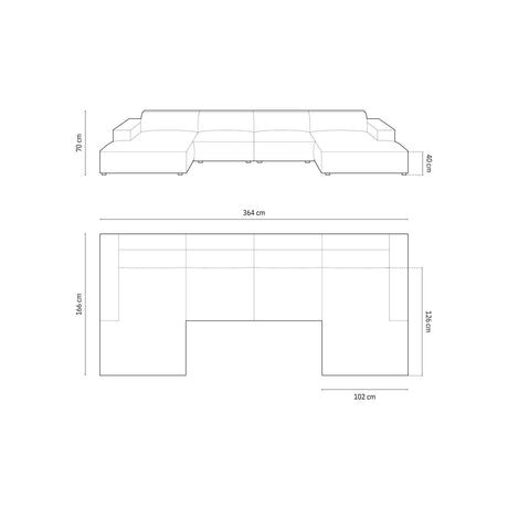 Arendal 6-Sitzer Panorama Sofa aus Chenille mit Cordoptik in Dunkelgrau (Brave Me 3), Beine in Schwarzes Plastik, 364x166x70 cm von Cosmopolitan Design – Bild 2