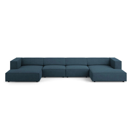Arendal 6-Sitzer Panorama Sofa aus Chenille mit Cordoptik in Marineblau (Brave Me 9), Beine in Schwarzes Plastik, 364x166x70 cm von Cosmopolitan Design – Bild 1