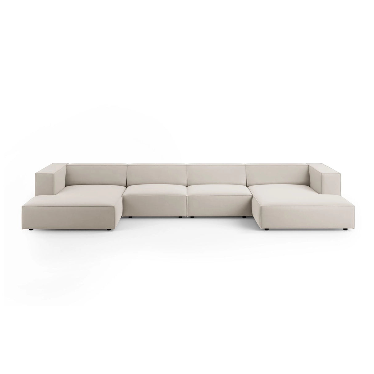 Arendal 6-Sitzer Panorama Sofa aus Samt in Ecru (Casino Sand), Beine in Schwarzes Plastik, 364x166x70 cm von Cosmopolitan Design – Bild 1