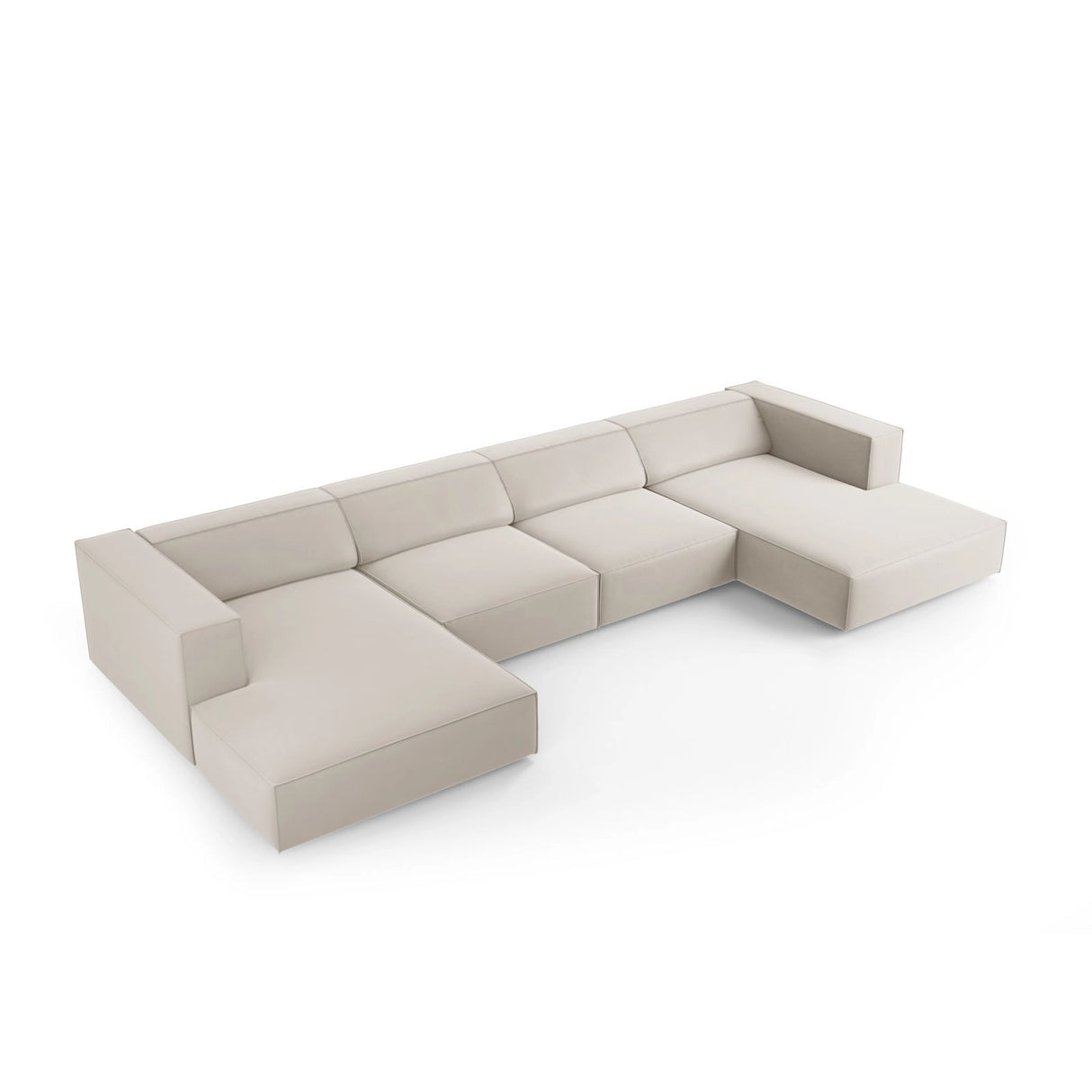 Arendal 6-Sitzer Panorama Sofa aus Samt in Ecru (Casino Sand), Beine in Schwarzes Plastik, 364x166x70 cm von Cosmopolitan Design – Bild 3