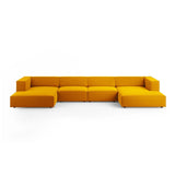 Arendal 6-Sitzer Panorama Sofa aus Samt in Gelb (Casino Mostaza), Beine in Schwarzes Plastik, 364x166x70 cm von Cosmopolitan Design – Bild 1