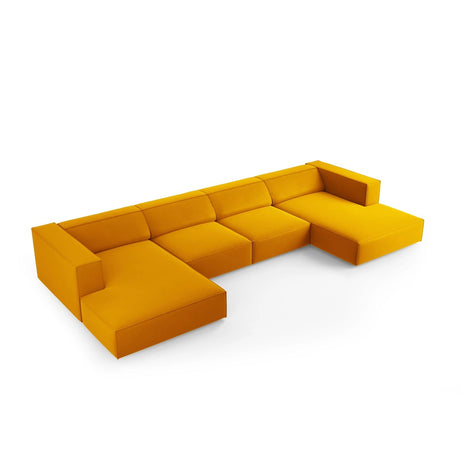 Arendal 6-Sitzer Panorama Sofa aus Samt in Gelb (Casino Mostaza), Beine in Schwarzes Plastik, 364x166x70 cm von Cosmopolitan Design – Bild 3