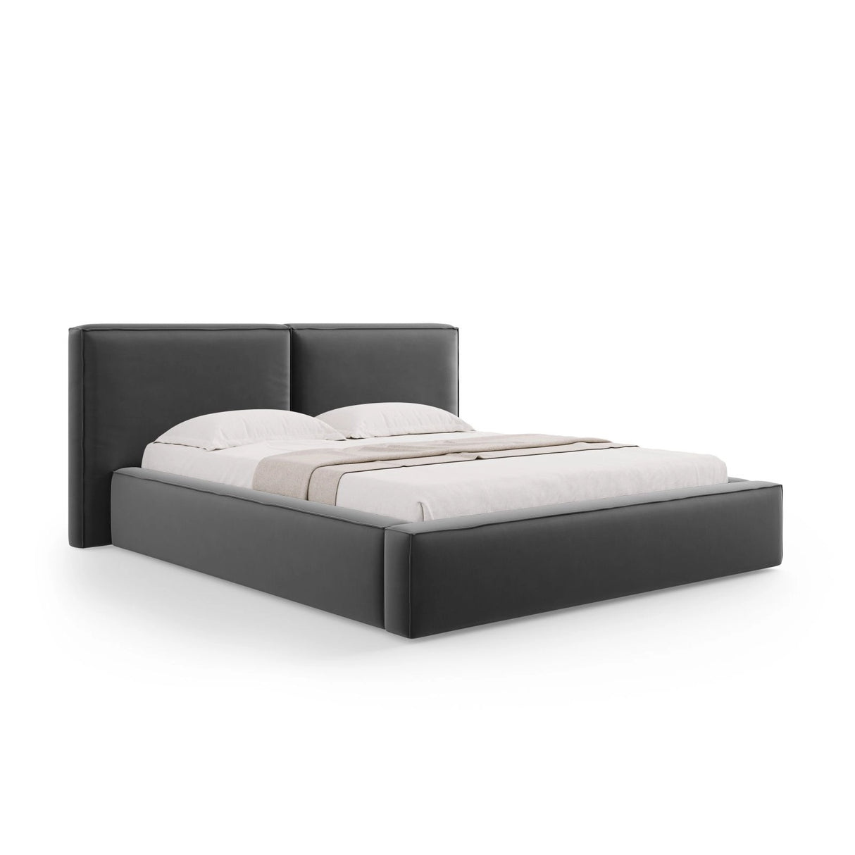 Arendal Bett mit Doppelkopfteil und Stauraum aus Samt in Grau (Bluvel 14), 140x200 cm von Cosmopolitan Design – Bild 1