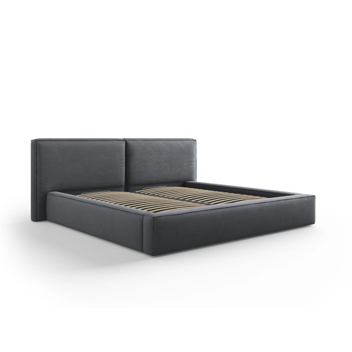 Arendal Bett mit Doppelkopfteil und Stauraum aus Strukturierter Stoff in Dunkelgrau (Megan 367), 200x200 cm von Cosmopolitan Design – Bild 1