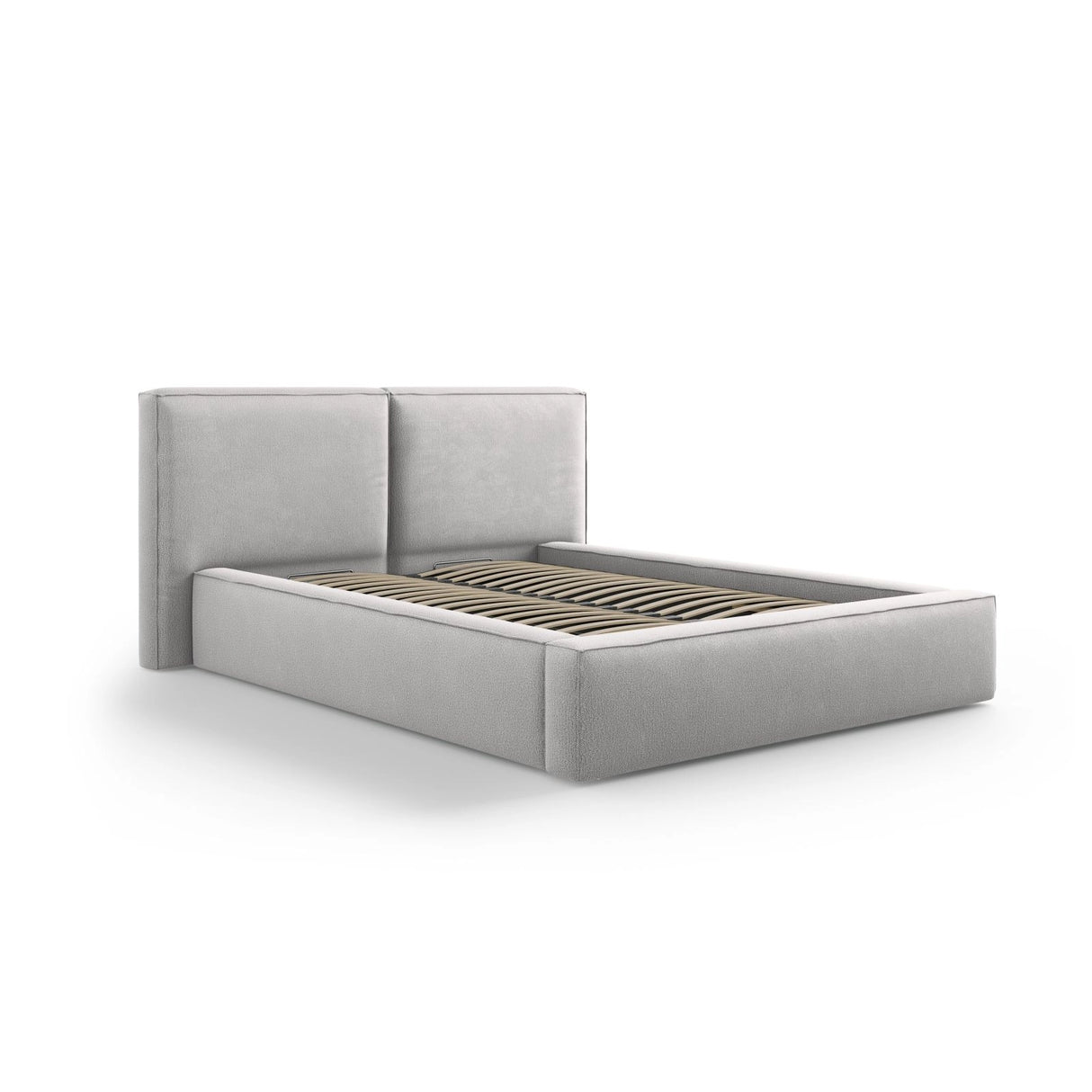 Arendal Bett mit Doppelkopfteil und Stauraum aus Strukturierter Stoff in Hellgrau (Megan 363), 140x200 cm von Cosmopolitan Design – Bild 1