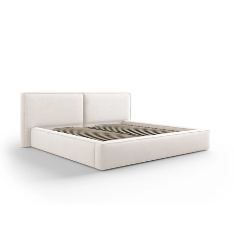 Arendal Bett mit Doppelkopfteil und Stauraum aus Strukturierter Stoff in Leichtes Beige (Megan 351), 200x200 cm von Cosmopolitan Design – Bild 1