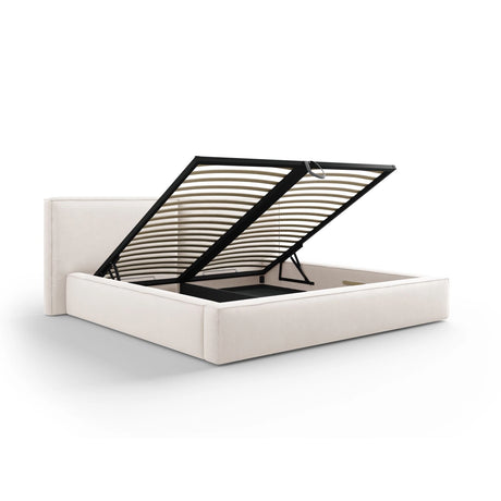 Arendal Bett mit Doppelkopfteil und Stauraum aus Strukturierter Stoff in Leichtes Beige (Megan 351), 200x200 cm von Cosmopolitan Design – Bild 4