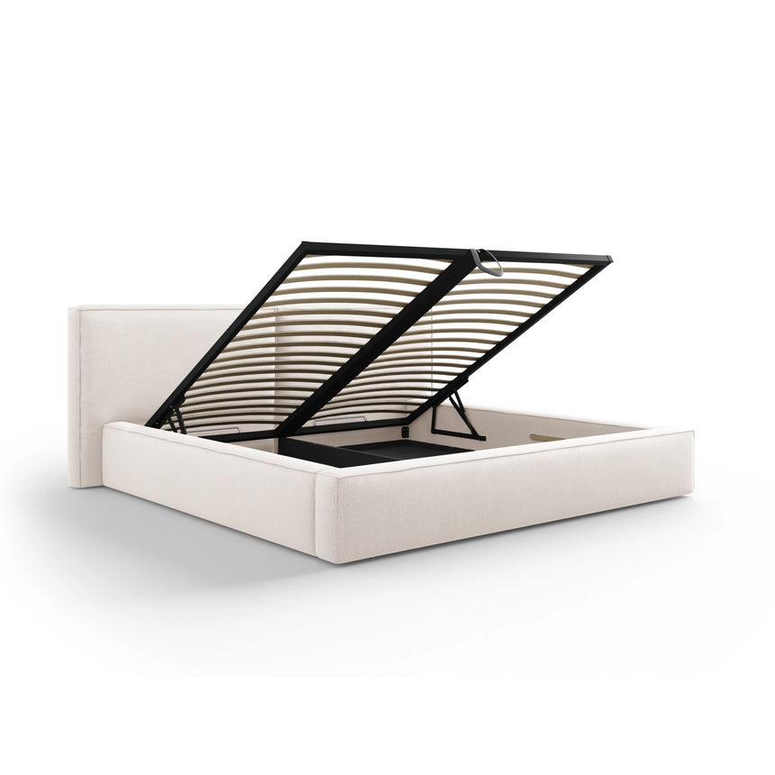Arendal Bett mit Doppelkopfteil und Stauraum aus Strukturierter Stoff in Leichtes Beige (Megan 351), 200x200 cm von Cosmopolitan Design – Bild 4