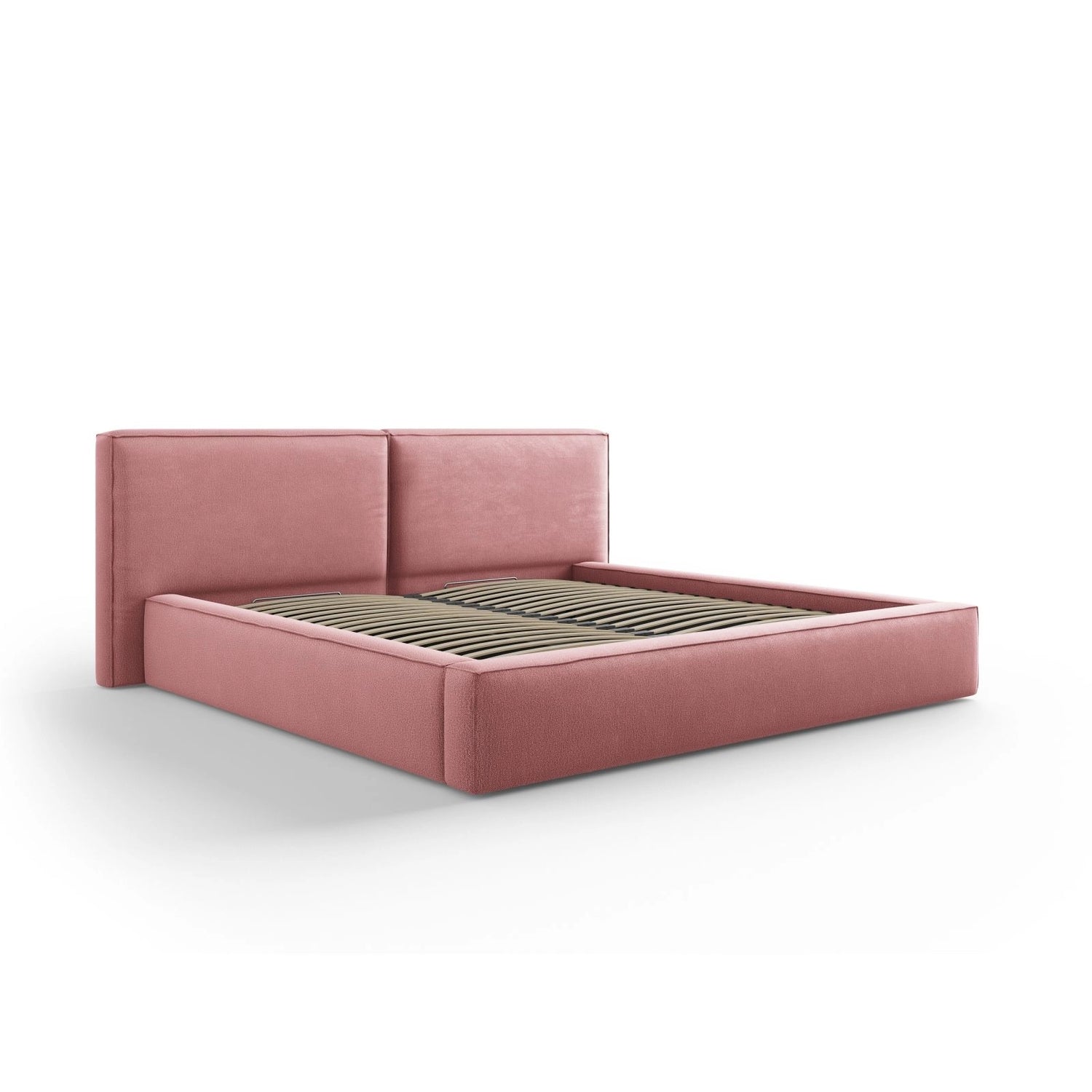 Arendal Bett mit Doppelkopfteil und Stauraum aus Strukturierter Stoff in Rosa (Megan 355), 200x200 cm von Cosmopolitan Design – Bild 1