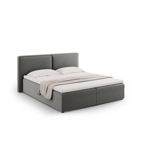 Arendal Boxspringbett mit Kopfteil und Stauraum aus Samt in Hellgrau (Bluvel 13), 140x200 cm von Cosmopolitan Design – Bild 1