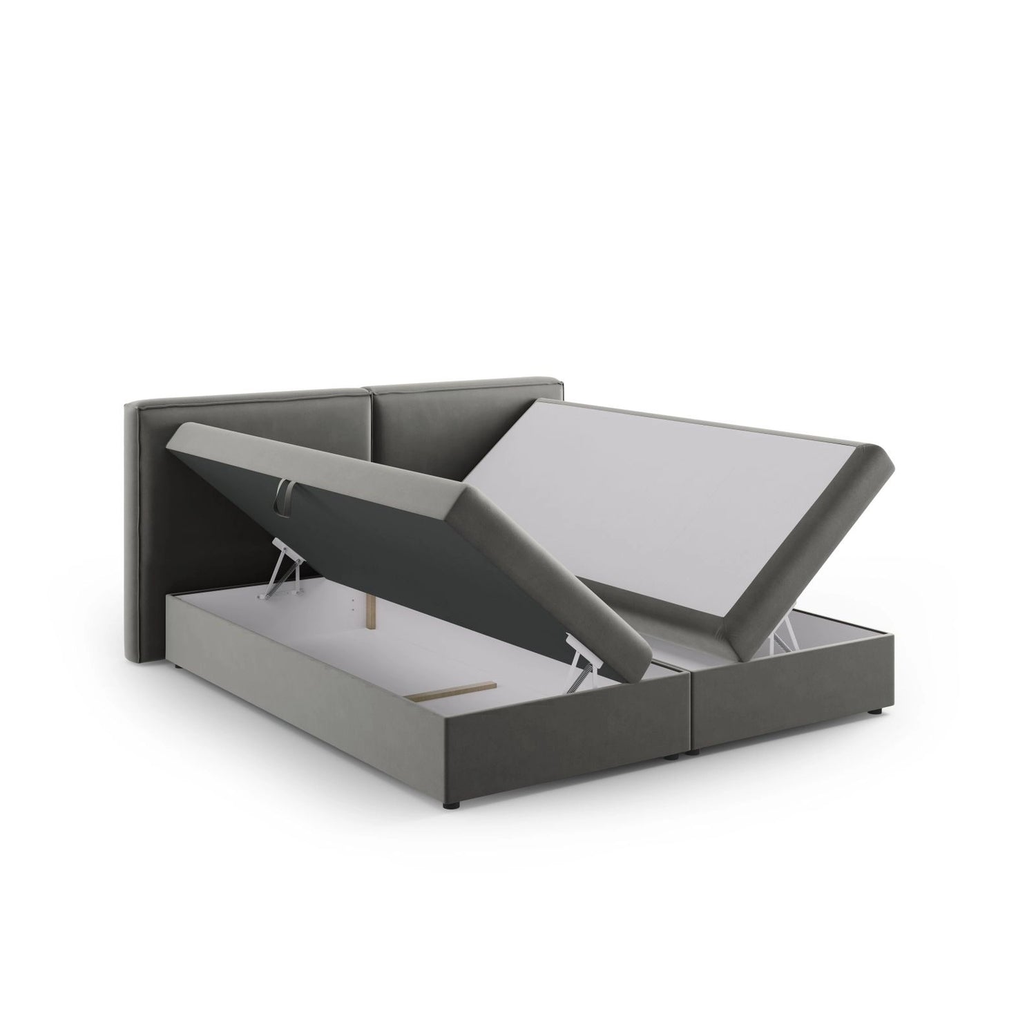 Arendal Boxspringbett mit Kopfteil und Stauraum aus Samt in Hellgrau (Bluvel 13), 140x200 cm von Cosmopolitan Design – Bild 5