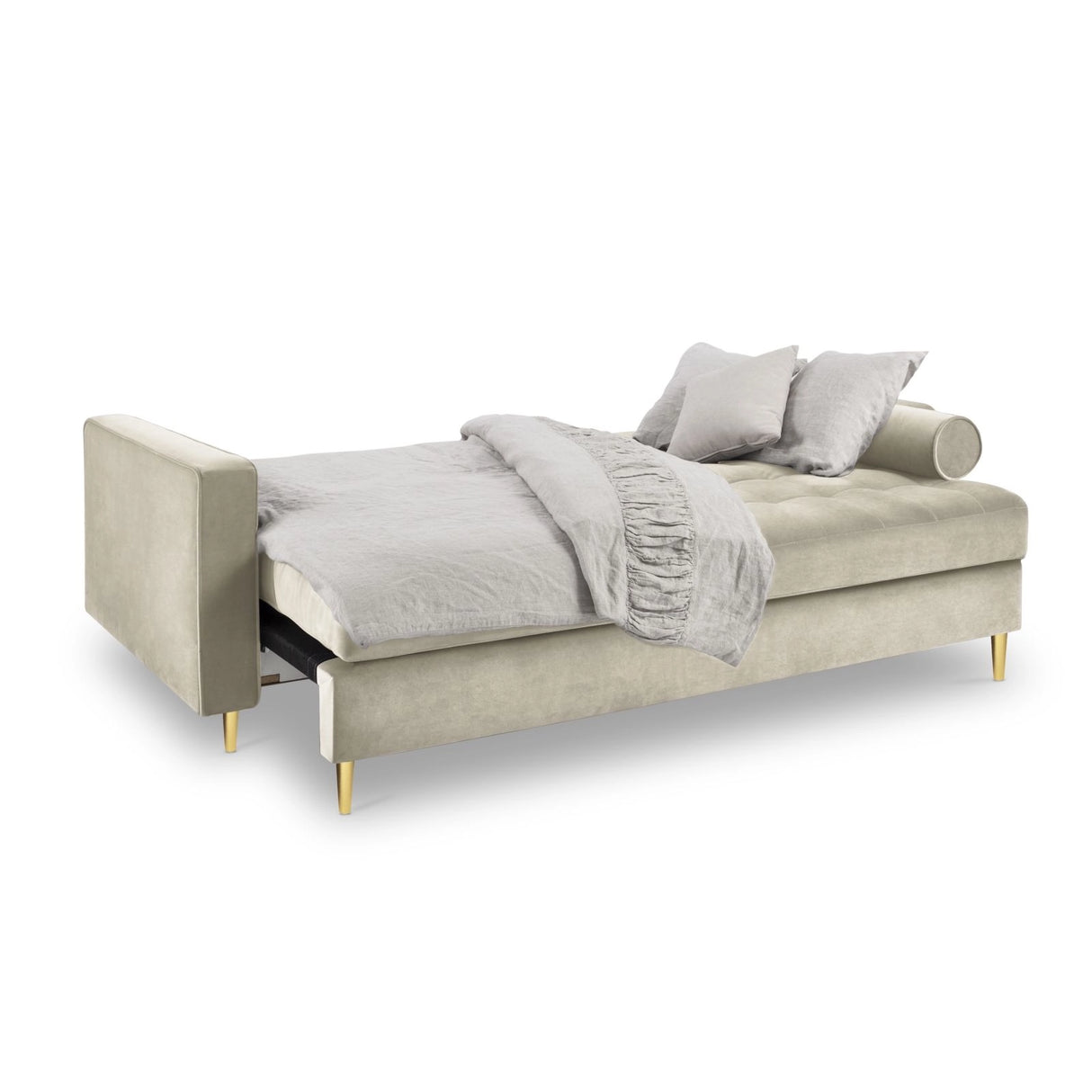 Aspen 3-Sitzer Sofa mit Schlaffunktion und Stauraum, aus Samt in Dunkelbeige (Salvador 2), 225x100x96 cm von Cosmopolitan Design – Bild 2