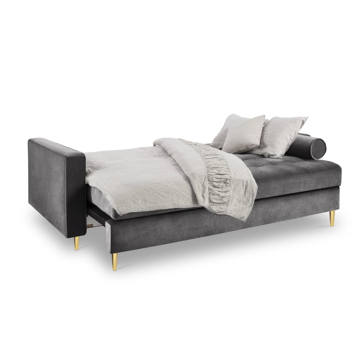 Aspen 3-Sitzer Sofa mit Schlaffunktion und Stauraum, aus Samt in Dunkelgrau (Salvador 18), 225x100x96 cm von Cosmopolitan Design – Bild 2