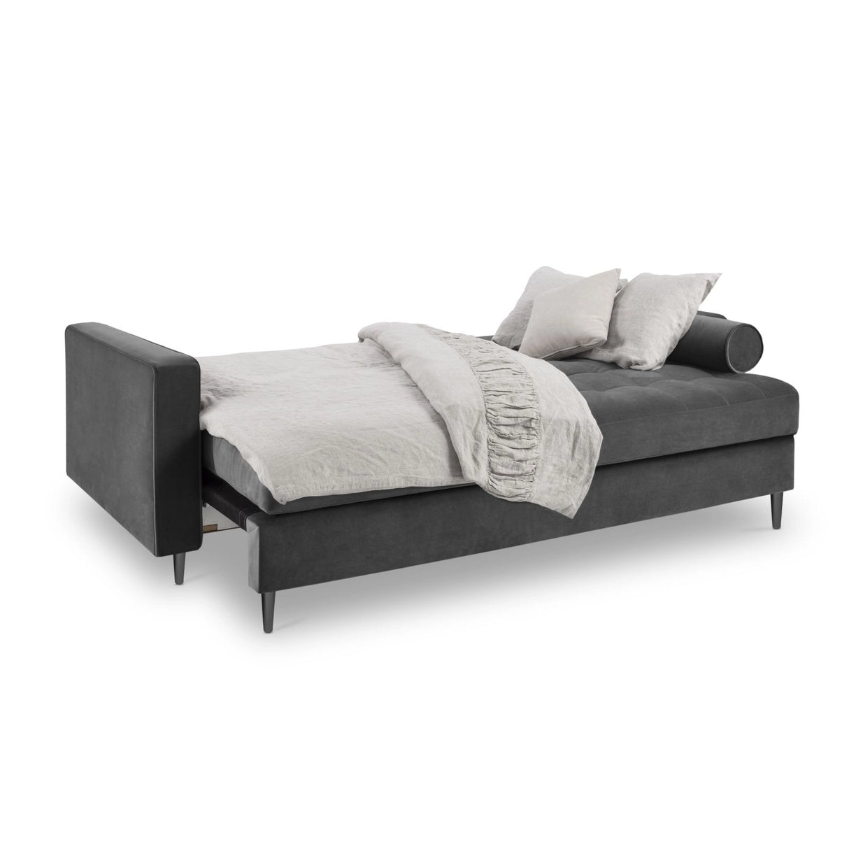 Aspen 3-Sitzer Sofa mit Schlaffunktion und Stauraum, aus Samt in Dunkelgrau (Salvador 18), 225x100x96 cm von Cosmopolitan Design – Bild 2