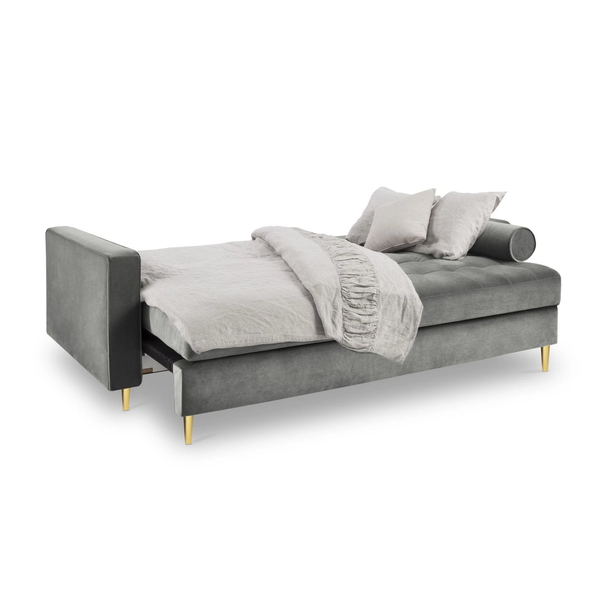 Aspen 3-Sitzer Sofa mit Schlaffunktion und Stauraum, aus Samt in Grau (Salvador 17), 225x100x96 cm von Cosmopolitan Design – Bild 2