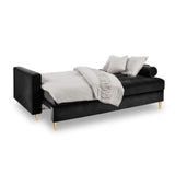 Aspen 3-Sitzer Sofa mit Schlaffunktion und Stauraum, aus Samt in Schwarz (Salvador 19), 225x100x96 cm von Cosmopolitan Design – Bild 2