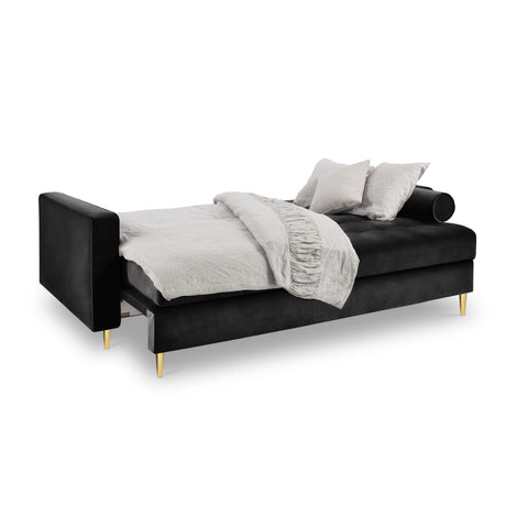 Aspen 3-Sitzer Sofa mit Schlaffunktion und Stauraum, aus Samt in Schwarz (Salvador 19), 225x100x96 cm von Cosmopolitan Design – Bild 2