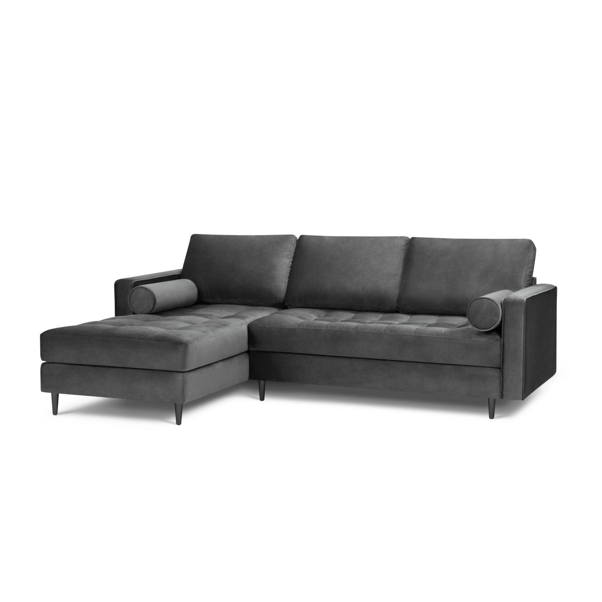 Aspen 4-Sitzer Ecksofa, Linke Seite, aus Samt in Dunkelgrau (Salvador 18), 236x170x90 cm von Cosmopolitan Design – Bild 2