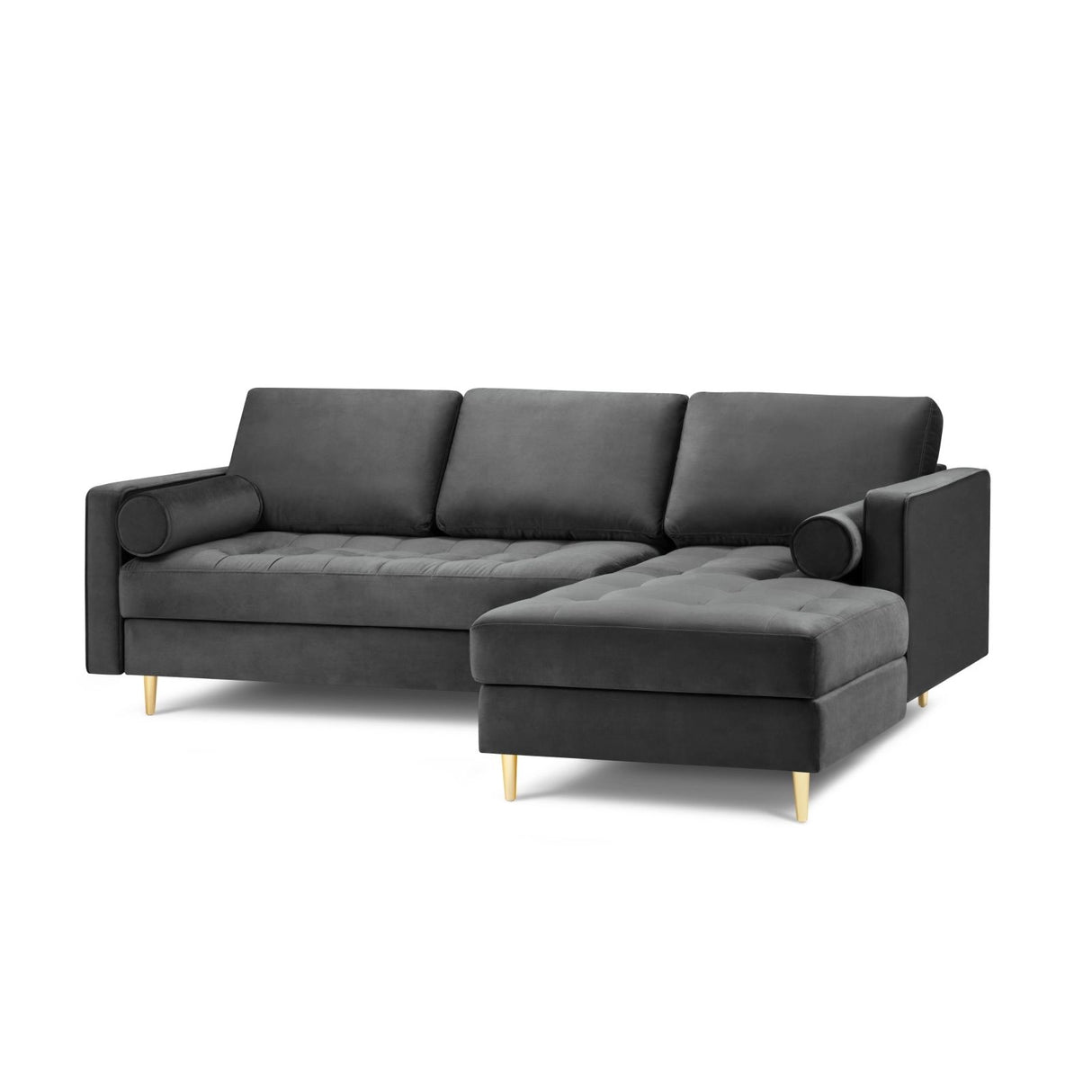 Aspen 4-Sitzer Ecksofa, Rechte Seite, aus Samt in Dunkelgrau (Salvador 18), 236x170x90 cm von Cosmopolitan Design – Bild 1