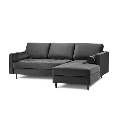 Aspen 4-Sitzer Ecksofa, Rechte Seite, aus Samt in Dunkelgrau (Salvador 18), 236x170x90 cm von Cosmopolitan Design – Bild 1