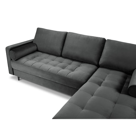 Aspen 4-Sitzer Ecksofa, Rechte Seite, aus Samt in Dunkelgrau (Salvador 18), 236x170x90 cm von Cosmopolitan Design – Bild 4